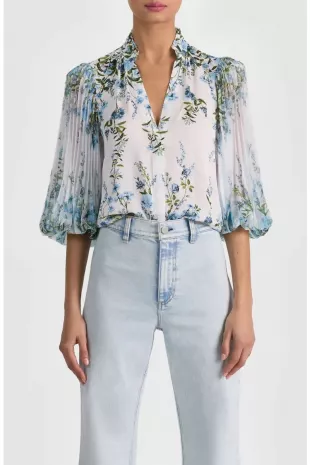 Ilan Floral Pleated Sleeve Button-Up Shirt