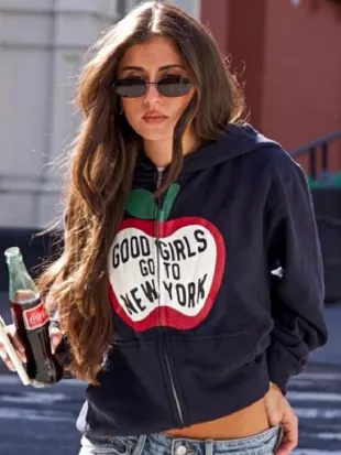 Good Girls Go To New York Blue Zipper Hoodie