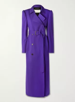 Double-breasted Belted Wool-blend Coat
