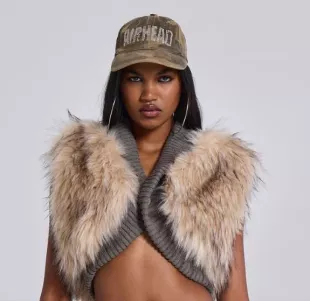 Meka Faux Fur Knit Shrug