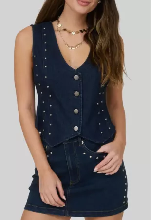 Studded Button Front Vest