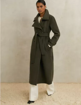 Khaki Scarlett Atelier Wool Belted Blindseam Coat