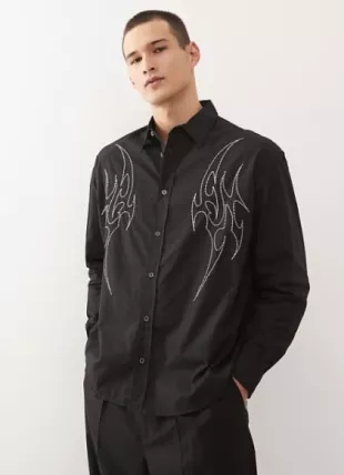 Oversized Shirt with silver embroidery
