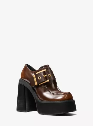 Colby Burnished Leather Platform Loafers Luggage