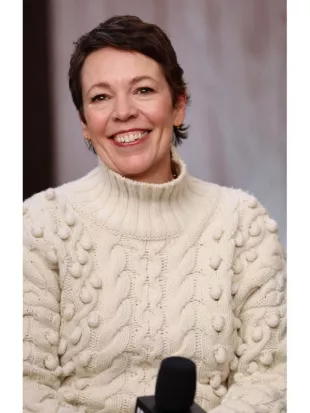 Olivia Colman Wicker 2026 Press Events Cable-Knit Sweater