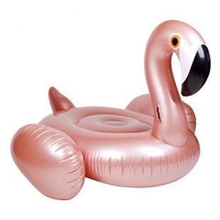 SunnyLIFE Luxury Adult Inflatable Pool Float Ride On Beach Toy - Rose Gold Flamingo