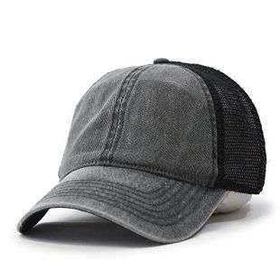 Vintage Washed Cotton Soft Mesh Adjustable Baseball Cap (Charcoal/Charcoal/Black)