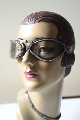 Antique Aviator Goggles, Glasses, vintage car, vintage motorbike, Military, Vintage 1920s/30s, Metal, cellulose acetate, Rubber, Elastic