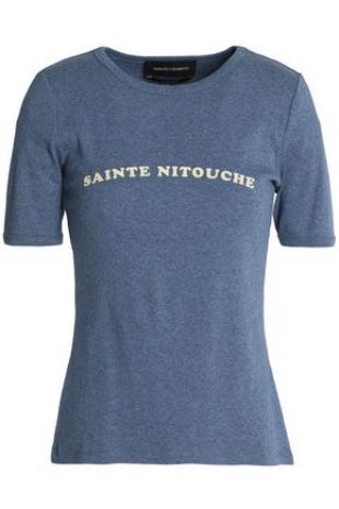 Flocked mélange cotton jersey T shirt