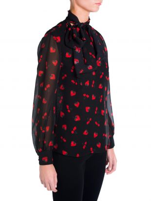 Miu Miu - Miu Miu Strawberry & Cherry Print Tie-Neck Blouse