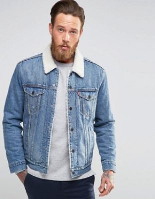 Veste En Jean Doublée Polaire Homme - Style Trucker Vintage, Col En Sherpa, Pour L'hiver