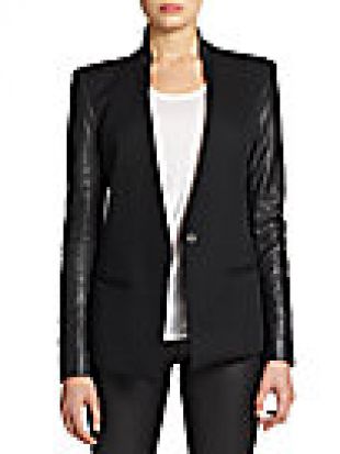 Helmut Lang Crux Leather-Sleeved Wool Blazer
