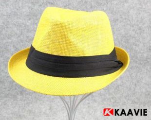 Mode gros jaune avec bande noire Fedora chapeau de paille