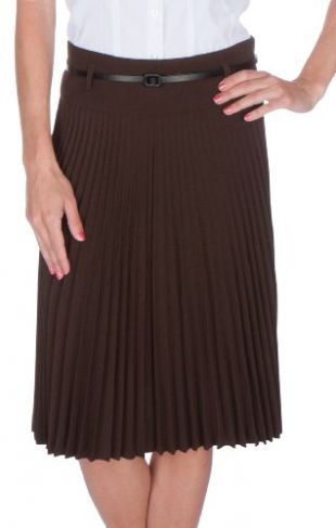 Sakkas FV3543 Knee Length Pleated A-Line Skirt with Skinny Belt - Dusty Pink/Small