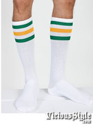 GREEN AND YELLOW STRIPED SPORTS SOCKS