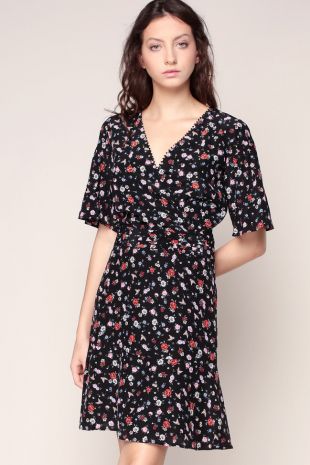 Robe cache-coeur noire en soie