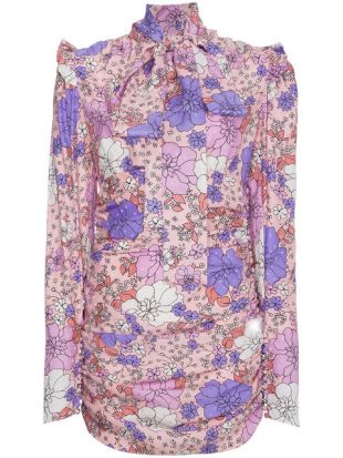 Silk Neck Tie Floral Mini Dress