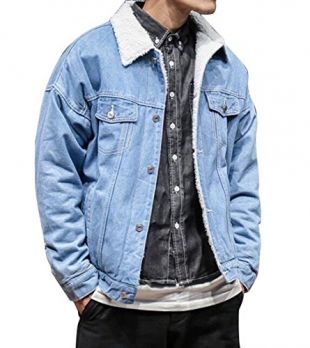 ARTFFEL-Men Stylish Thick Fleece Lined Plus Size Denim Jackets Coat Outwear