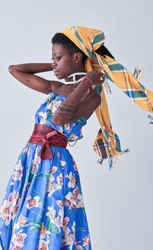 Blue Floral Cotton Alicia Skirt