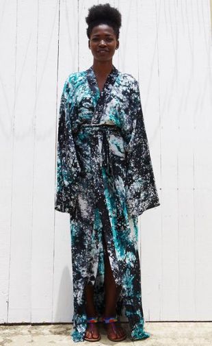 Green & Black Pollock Silk Long Kimono