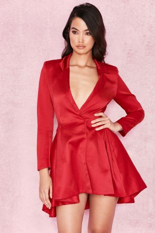 Red Satin Tailored Jacket Dress