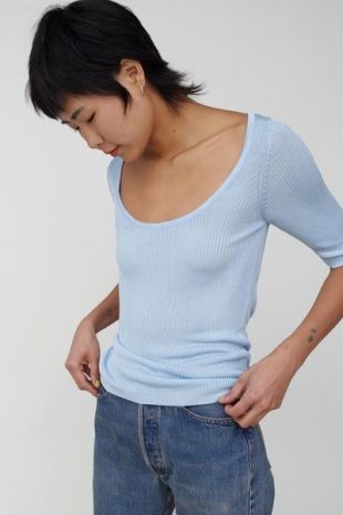 Suzanne Rae S/S Knit Top in Powder Blue