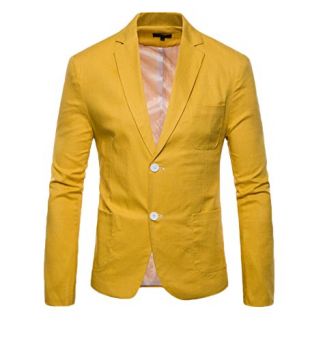 Slim Fit Veste Blazer pour Homme Manches Longues Deux Boutons Costume Veston Blouson Manteau Jaune L