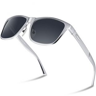 PAERDE Unisexe Rétro Al-Mg Métal Cadre Lunettes de Soleil Polarisées Pour Hommes Femmes (Argent&Lentille noire)