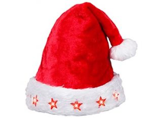 Alsino Bonnet de Noël Lumineux avec 5 étoiles à LED Clignotante lux très Classe (wm-13) pour Adultes/Ados Homme Femme Fille garçon Bouton on/Off, en Feutrine Tissu de péluche Cadeau Sympa Ambiance