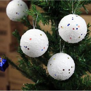 Lot 6 Pièces Boules Blanches Stéréoscopiques En Mousse Avec Tachetures Colorées Pour Décoration Noel