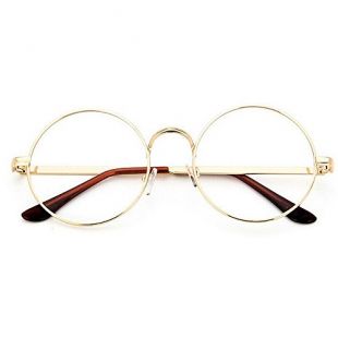 TININNA Unisexe Rétro Rondes Metalique Cadre Frame Lunettes Vintage Verres Transparent Style Aviateur Pilote Eyeglasses pour Homme et Femme Adultes - Or Clair - Taille unique