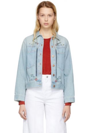 Isabel Marant Etoile Blouson en denim brodé bleu Cabella