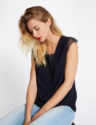 Morgan   Top uni avec dentelle