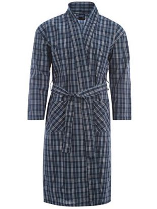 Hommes Robes De Chambre Robe Enveloppant Vêtement de loisirs Lighweight Coton Polyester Toge M - XXL - Bleu - Navy Checked, XX-Large