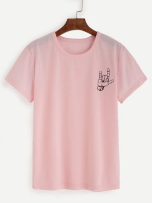 sheln - Sheln Love Gesture Print T shirt - Pink