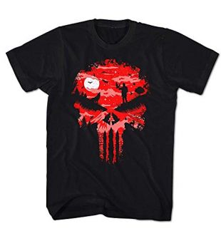 Monkey Print T-Shirt pour Hommes Punisher Jungel Tête de Mort Comic - Noir, XL