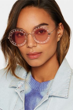 Round frame printed acetate and gold tone sunglasses