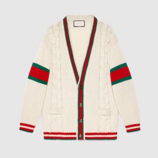 Gucci Cardigan en maille de laine torsadée avec bande Web