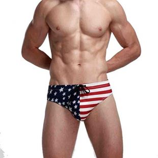 CYBERRY.M Hommes Sexy Drapeau américain Imprimer Bikini Briefs Maillots de Bain Beachwear Tronc Slip (Bleu, L)