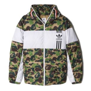 Bape X adidas ABC Camo Firebird Shark Puffer Jacket Green