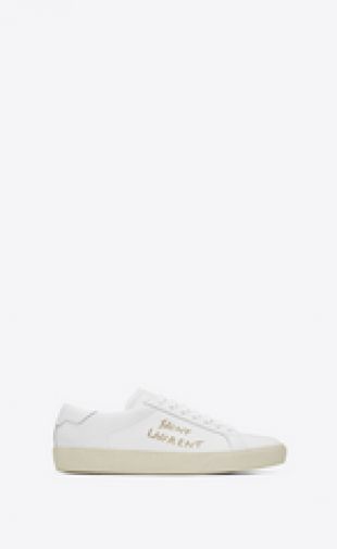 sneaker court sl/06 en cuir blanc optique et broderie dorée