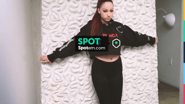 Black crop top hoodie Hi Bitch worn by Bhad Bhabie as seen in photo shoot Spotern