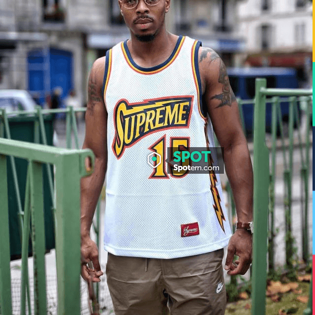 The tank top Supreme Bolt Basketball Jersey white worn by Mady.dir on the  account Instagram @SupremeParisFrance | Spotern