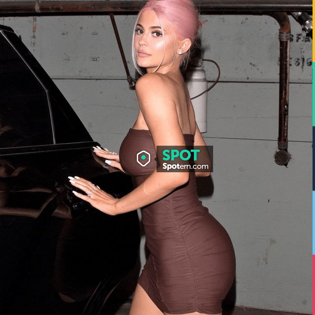 kylie jenner brown mini dress Splurge: Kylie Jenner's NYC Pop Up Shop Yeezy Season 3 High Neck Mini Dress