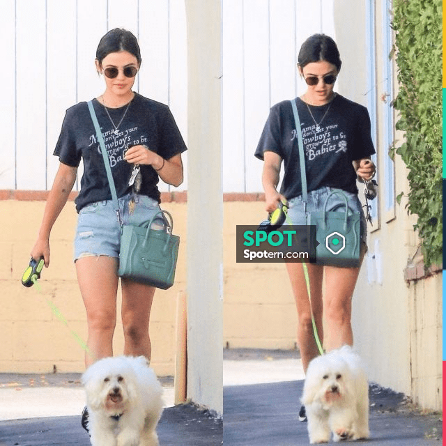 Celine Nano Luggage Bag In Drummed Calfskin worn by Lucy Hale Los Angeles July 2 2019 Spotern