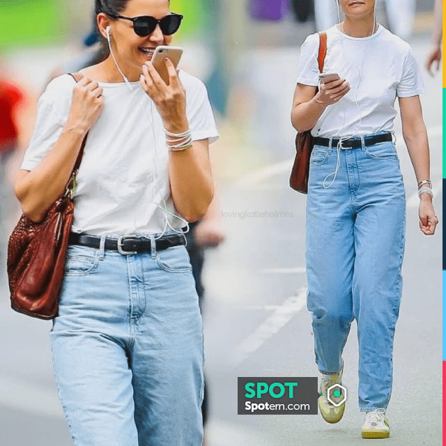 Gucci G74 Leather and Suede Web Sneakers in Butter worn by Katie Holmes New  York City July 13, 2019 | Spotern