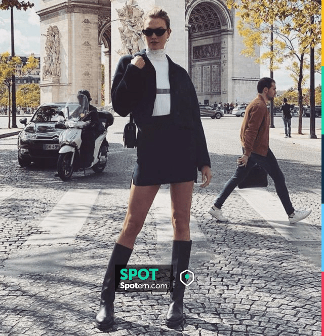 The Row black Motorbike Tall Leather Boots worn by Karlie Kloss