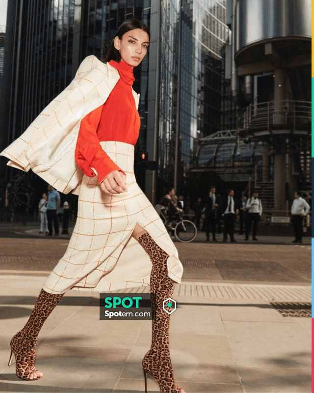 Victoria Beckham Jasmine Leopard Print Stretch Knit Thigh Boots worn by  Victoria Beckham New York City October 17, 2019