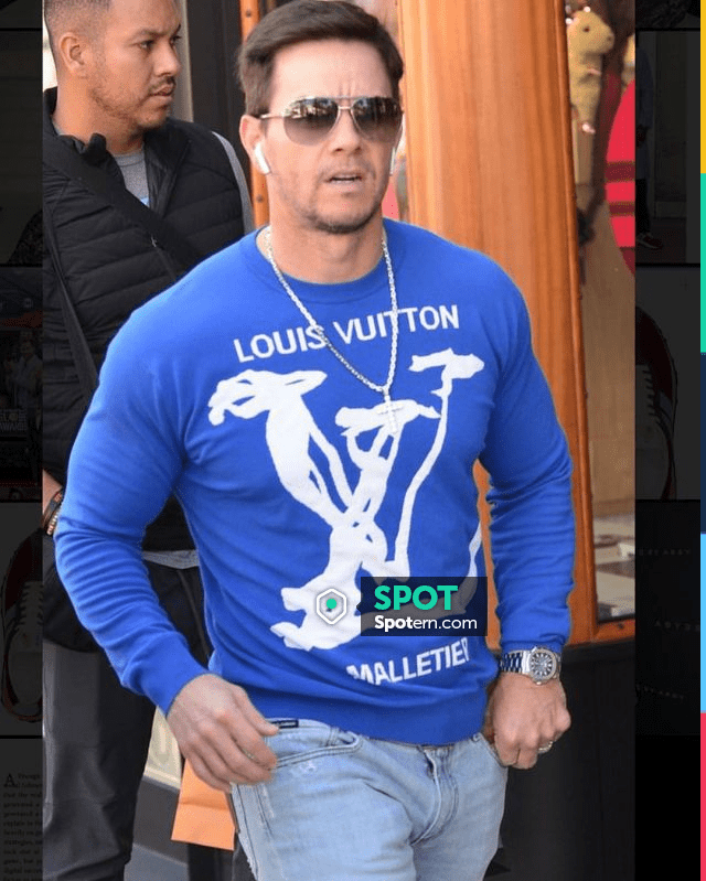 Louis Vuitton Lv Scribbles Intarsia Crewneck worn by Mark Wahlberg Beverly  Hills January 22, 2020