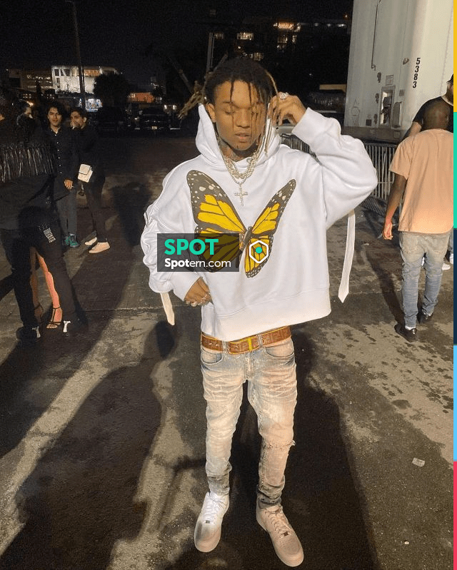 Palm Angles White butterfly-print buckle-strap hoodie of Swae Lee on the  Instagram account @swaelee | Spotern